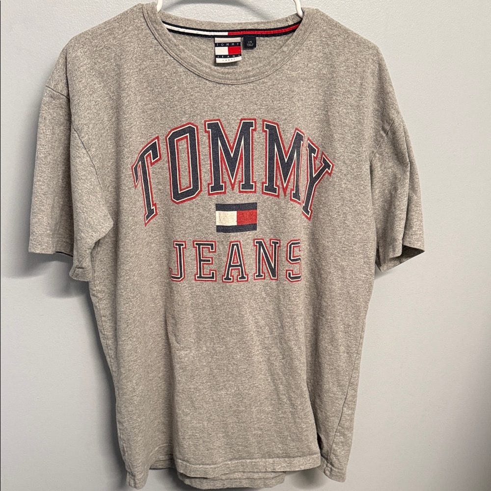 Tommy Hilfiger Gray Tee with Red and Blue Accents